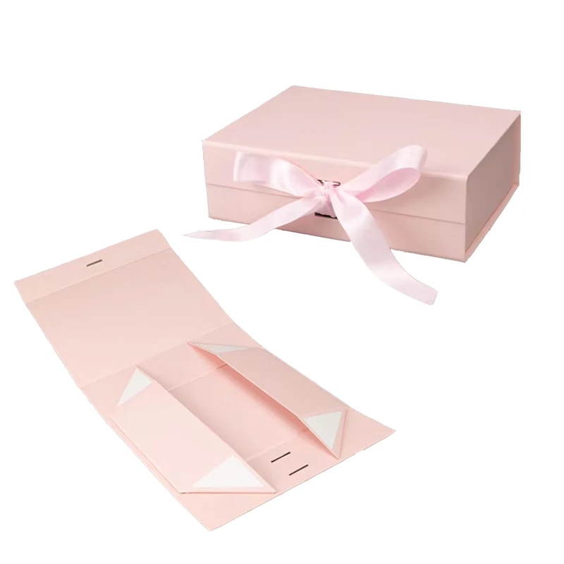 Ready to Ship Hair Extension Cosmetic Eyelash Makeup Tool Luxury Packaging Pink Folding Magnetic Gift Box with Ribbon