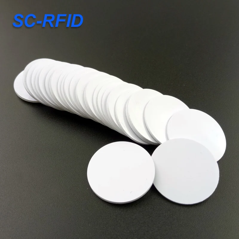 Factory Price White PVC RFID Coin Tags 13.56MHz Small Card 25mm Diameter Size Waterproof ISO 14443a access control
