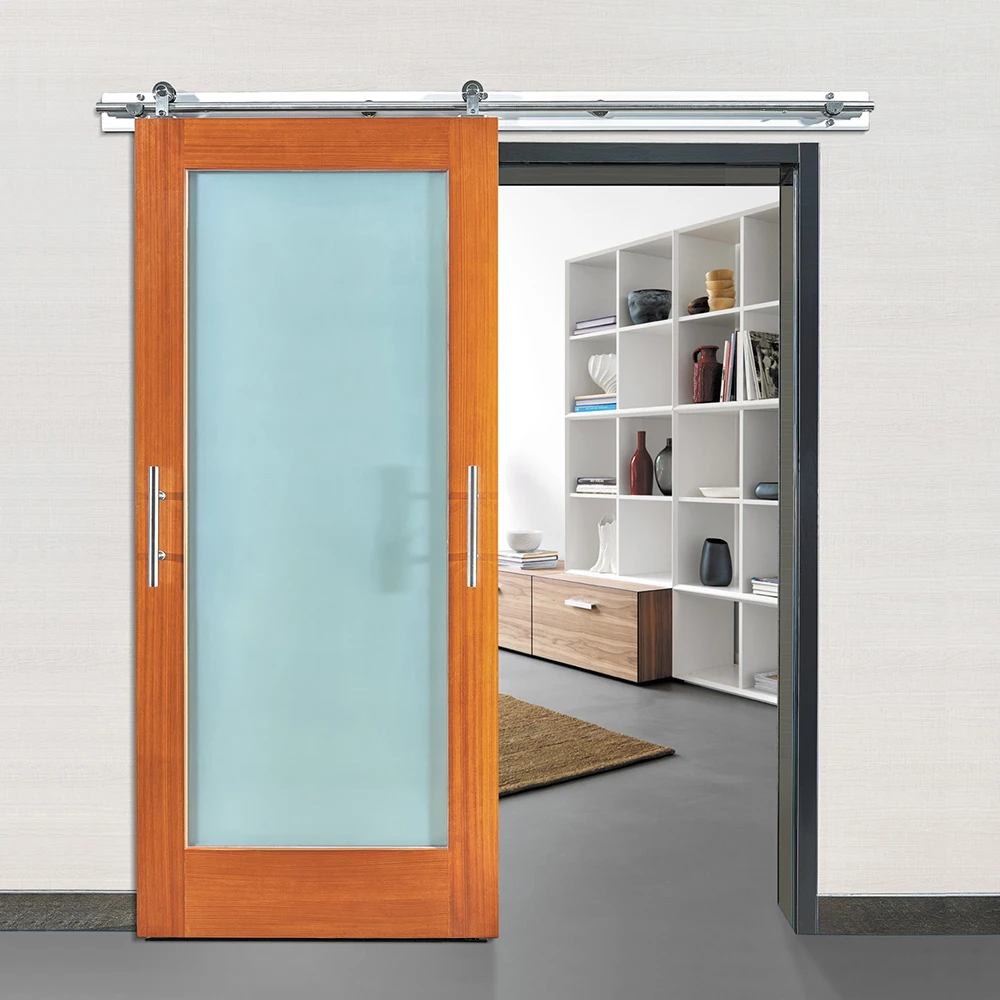 Wholesale High Quality Partition Doors Solid Wood And Glass Sliding Wooden Barn Door