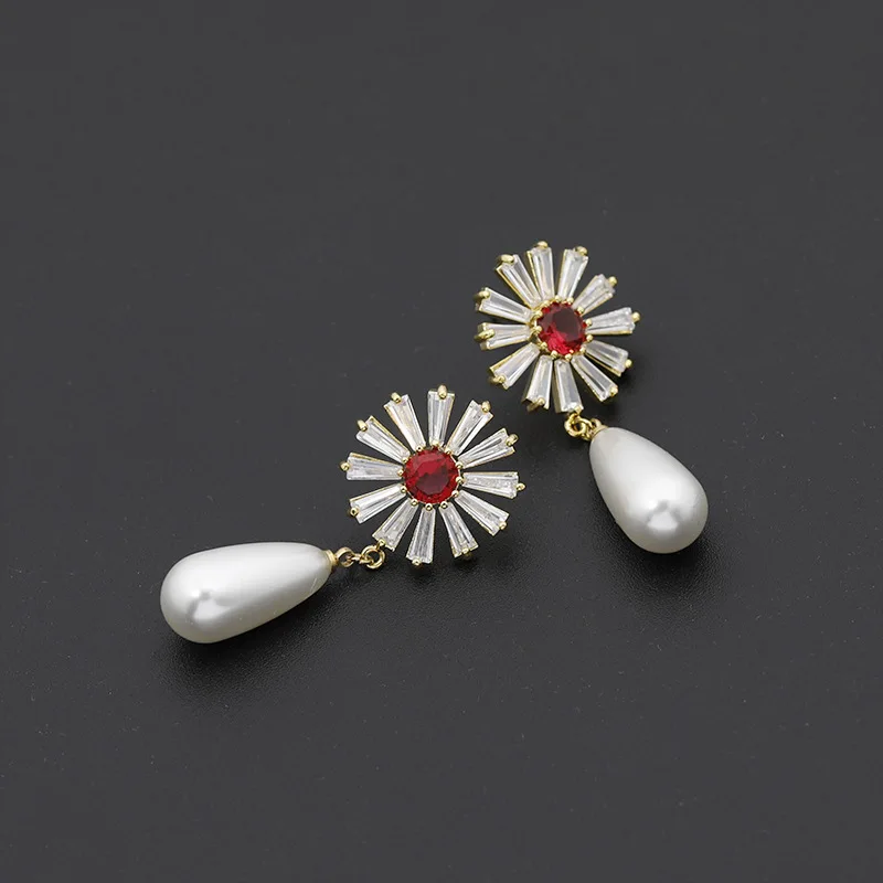 
Temperament Earrings Diamonds Droplets Pearl Accessories Earring Flower 