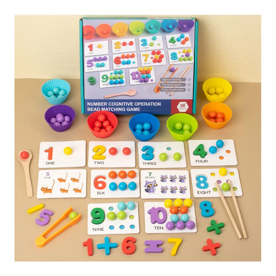 Wooden Number Cognitive Operation Bead Matching Game Children Early Education Math Learning Toy Kids Educational Wooden Toy
