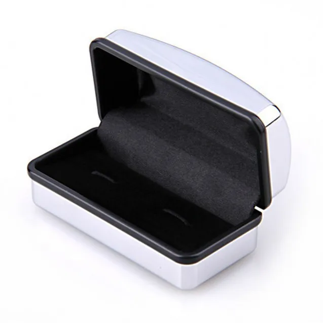 Shiny Mirror Silver White Cufflinks Rectangular Black Frosted Tie Clip Gift Luxury Chrome Cufflink Box