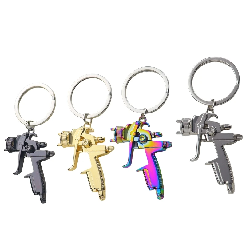 Custom gold rainbow black zinc alloy metal key chains Car wash Hydraulic giant water spray paint gun keyring spray gun keychain