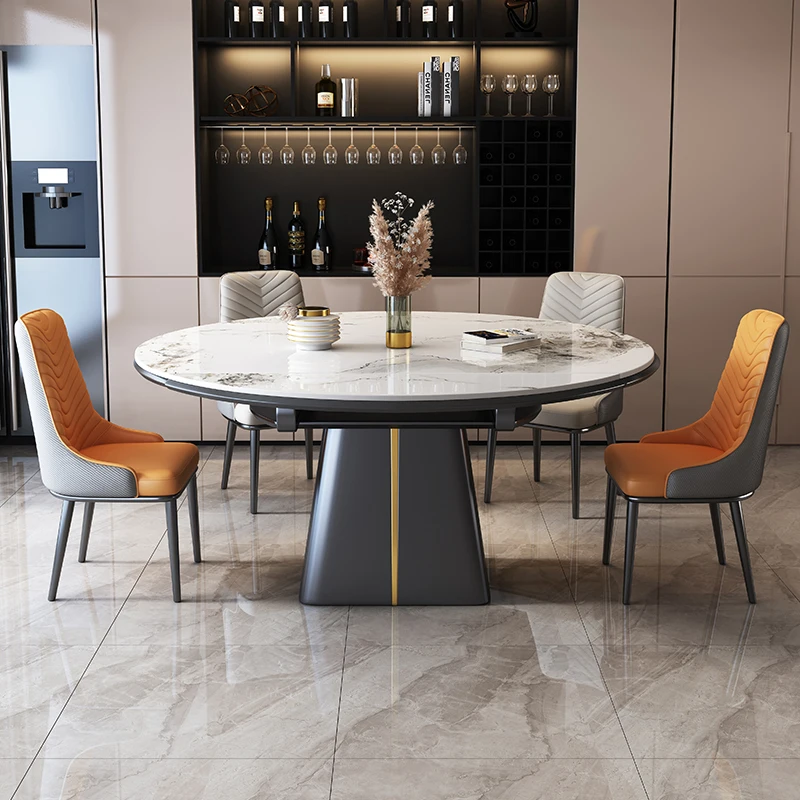 Stainless Steel Metal Base Dining Table Marble Extendable Dining Table Set Various Slate Colors Available Restaurant Table