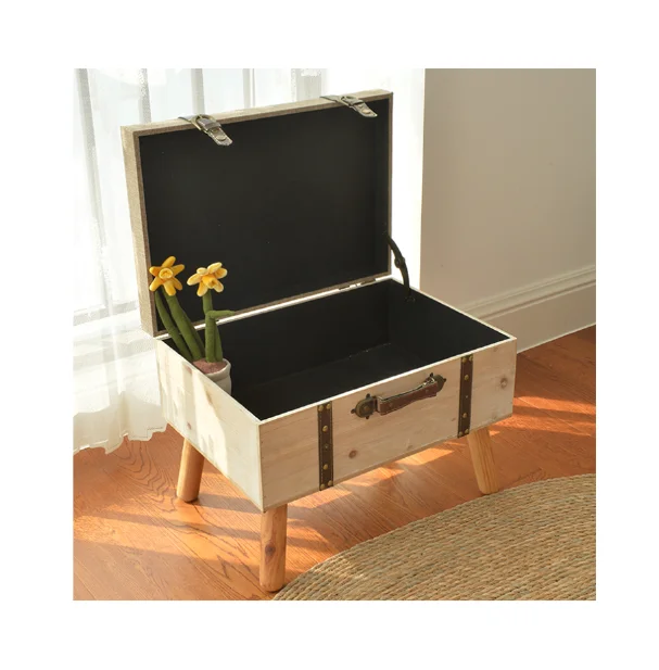 Two sets of soft and comfortable padded wooden  storage stool