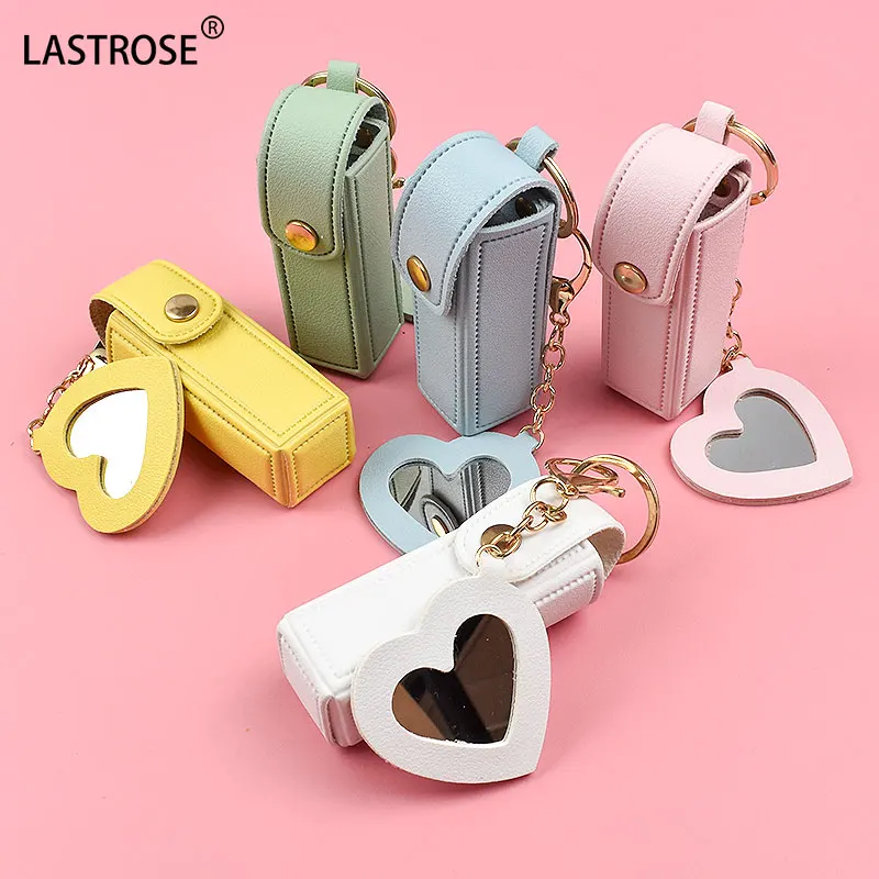Portable Leather Lipstick Bag Makeup Pouch Lip Balm Bag Keychain Holder Lipsticks