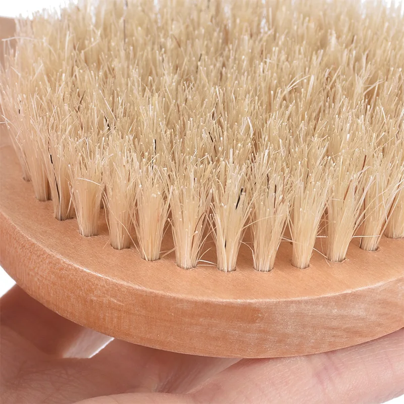 Long Handle Wet or Dry Shower Brush Silicone Bamboo Wooden Bath with Soft and Stiff