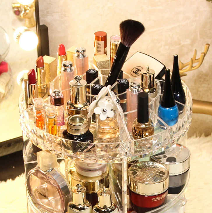Hot sale 360 degree rotation cosmetic storage box acrylic cosmetic storage box