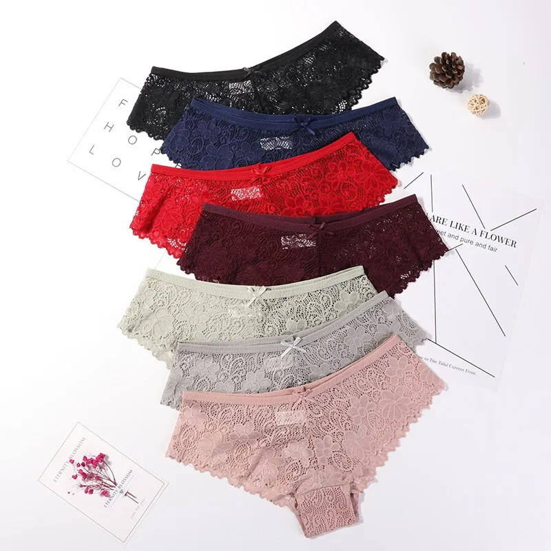 Women Girl Sexy Daily Breathable briefs lace hollow cotton bottom Soft Nylon Elastic Low Rise Ladies Underwear Panties