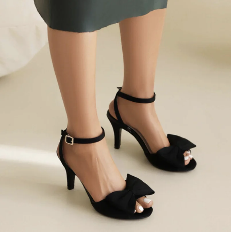 Customized Luxury Elegant Ankle Straps Women Dress Heels Bowknot Bridal Shoes Beautiful Girls High Heel Sandals