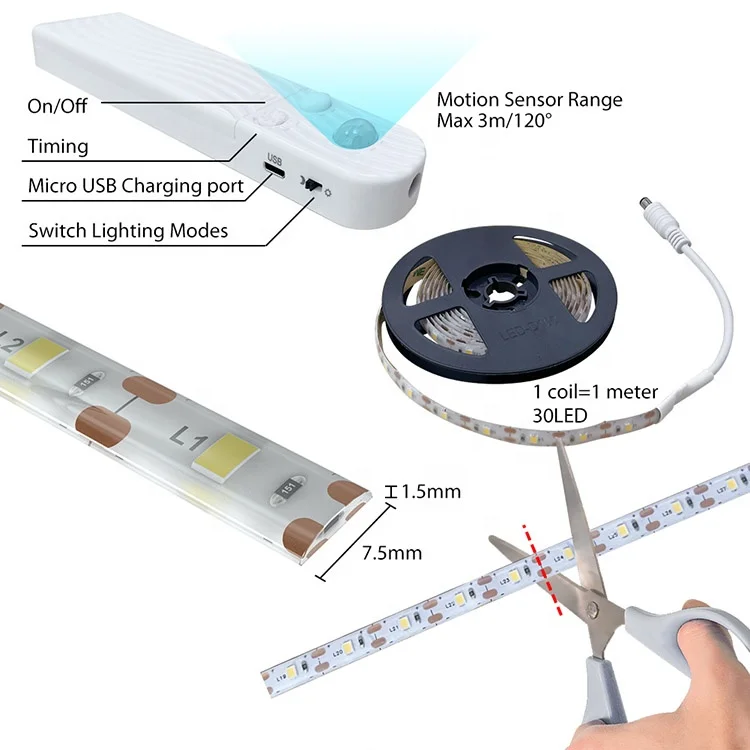 DIY Flexible Waterproof LED Motion Sensor Light Strips Under Cabinet Lighting LED Strip Lights