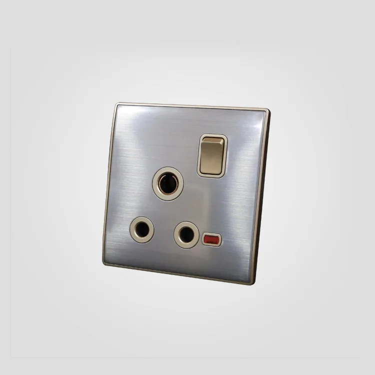 15a 3 Pin Plug and Socket Discount Wholesale Stainless Steel Wall with Switch Standard Grounding BIHU 220V-250V