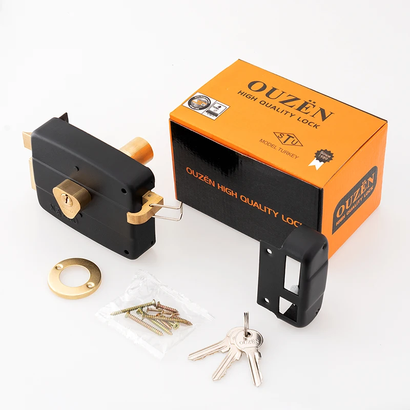 Ouzen Heavy Duty Black Alloy Steel and Brass Deadbolt Double Cylinder Rim Lock