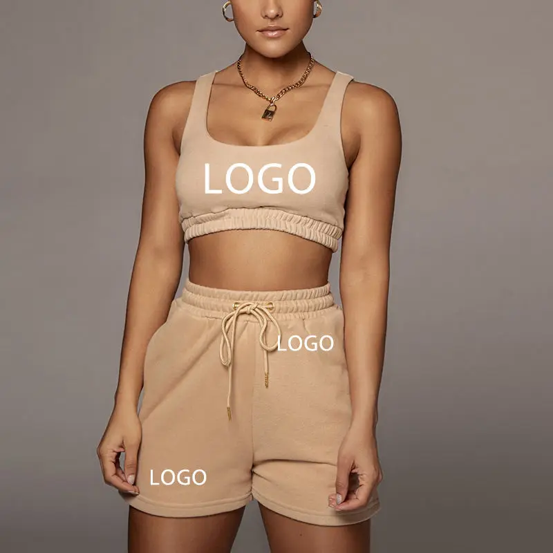 Custom logo 2023 Summer Crop top Two piece shorts Pants Set Joggers Sets Outfits 2 Piece Sweatsuit Sweat Short Set