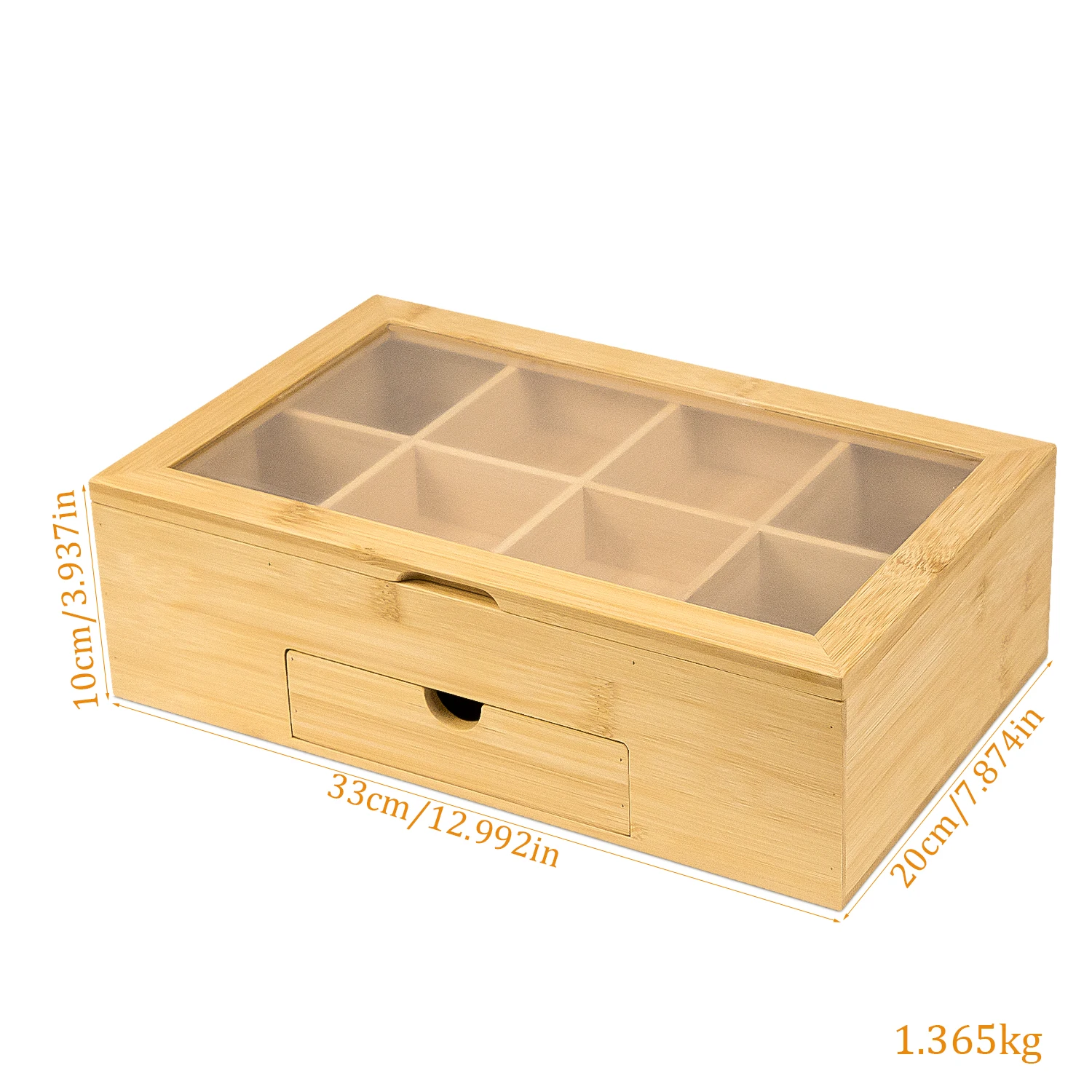 GL 6 Compartments High Quality Natural Bamboo Tea Bag Organizer Box,Tea Holder for Tea Bags Organizer With Drawer