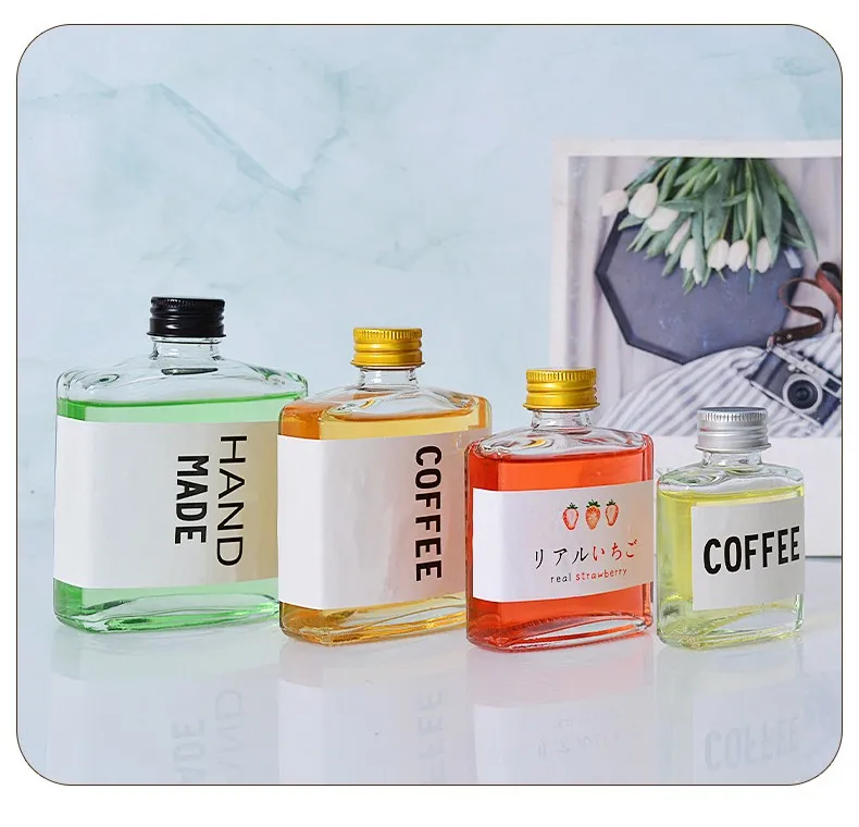 Wholesale 200ml 250ml 8oz glass oblique shoulder flat wine bottle portable empty wine bottle