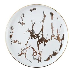 Wholesale tableware Nordic style black marble design dishes round ceramic plates sets porcelain dinnerware flat restaurant plate