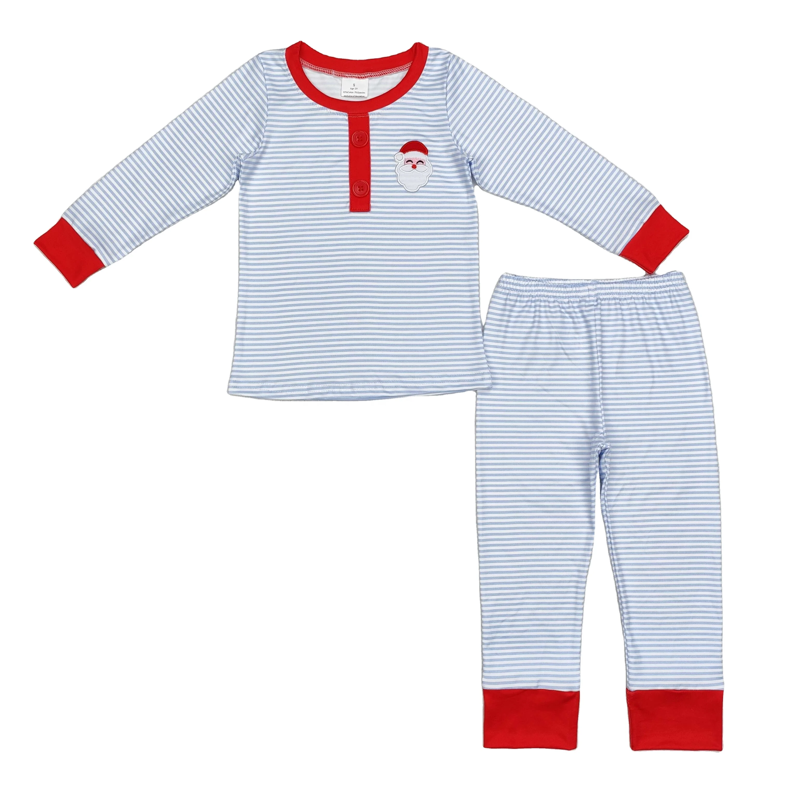 BLP0677 Summer baby clothes Christmas Embroidered striped long sleeve pants pajama set children clothes Wholesale kids clothing