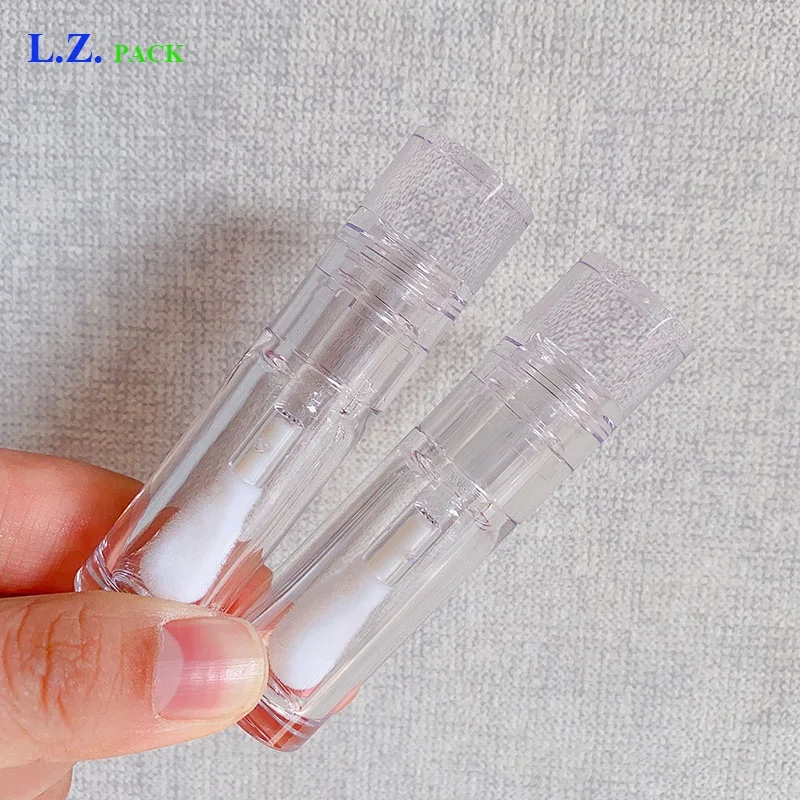 LZ Pack Stock 100pcs Clear Crystal Liquid Lipstick Packaging Custom Logo 5ml Big Brush Lip Gloss Tubes With Big Wand