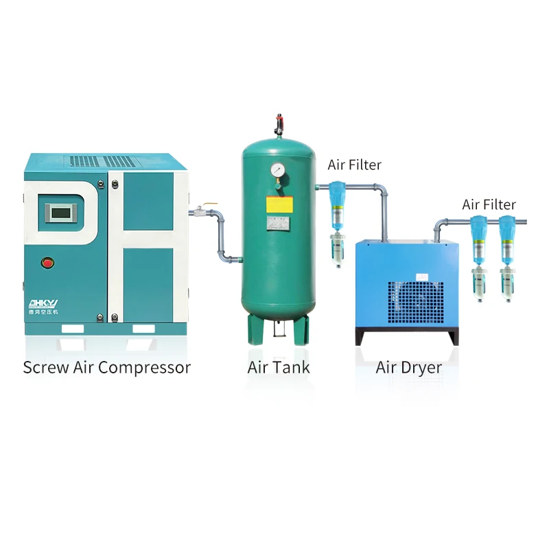 7.5kw 10hp  rotary screw air compressor with air dryer air  compressor machine