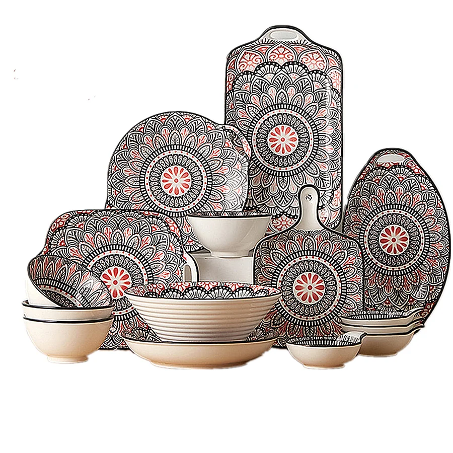Cutlery set Chinese exquisite ceramic dishes and plates combination gift box household Bohemian porcelain DN066#