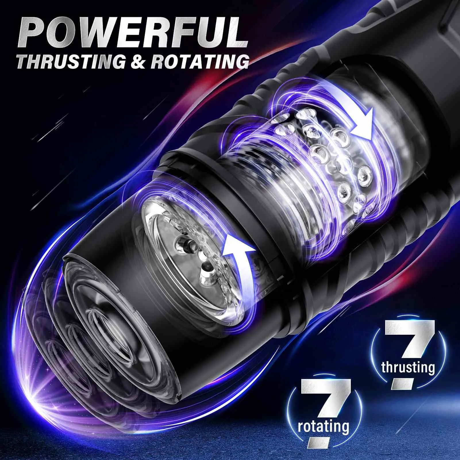 Girlspower Fleshlight Masturbator Custom Penis Stimulation 7-Frequency Black with Strong Suction Cup Base 3D Masturbator