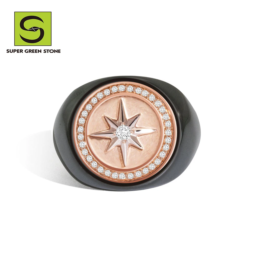 Dropshipping Jewelry Fashionable Hiphop Ceramic Rings Flowers Star Jewelry Rings Luxury 18K Gold Lab Diamond Ring