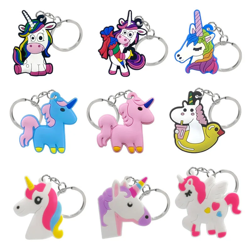 New design unicorn pony cartoon keychain charm pvc soft rubber charm cute three-dimensional rubber key chain