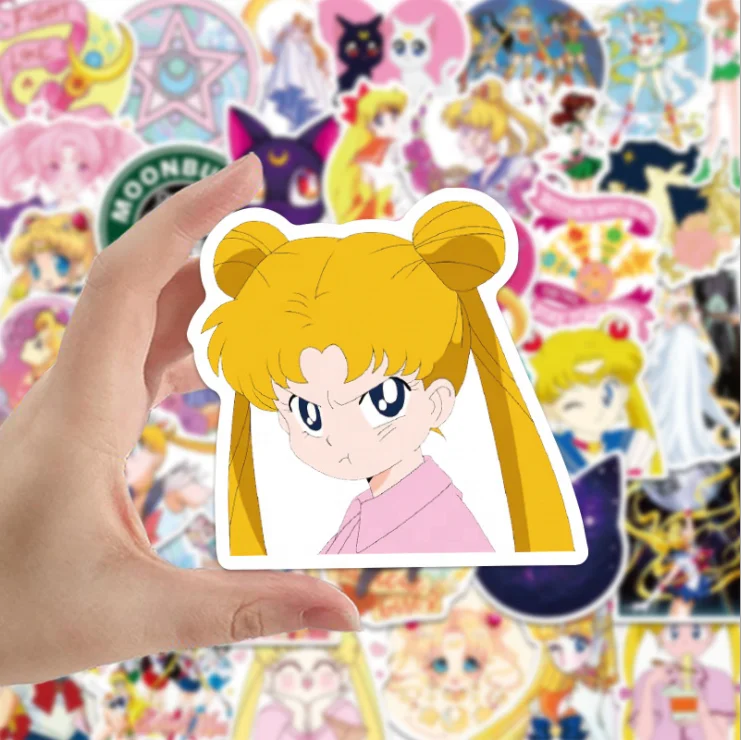 50PCS Custom PVC Waterproof Stickers For Skateboard Bottle Laptop Sailor Moon Sticker Set Classic Adhesive Anime Packs Cartoon