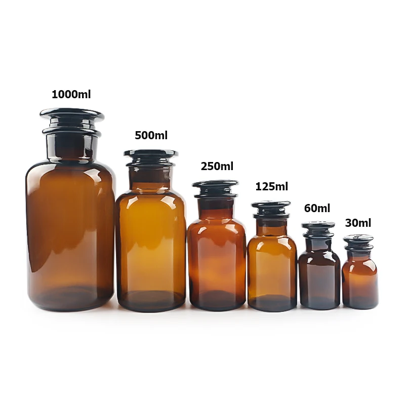 Amber Reagent Bottle Apothecary Wide Mouth Bottle 125ml  Glass Bottle with Glass Stopper
