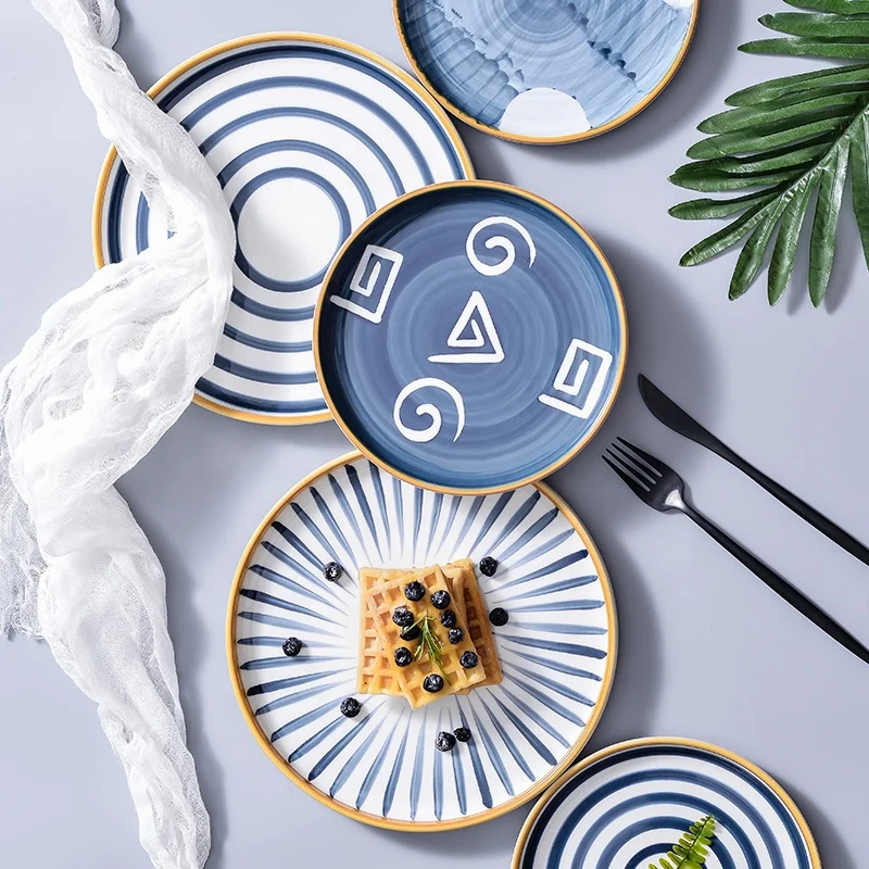 Недорогие квадратные керамические Столовые тарелки ручной росписи с цветами