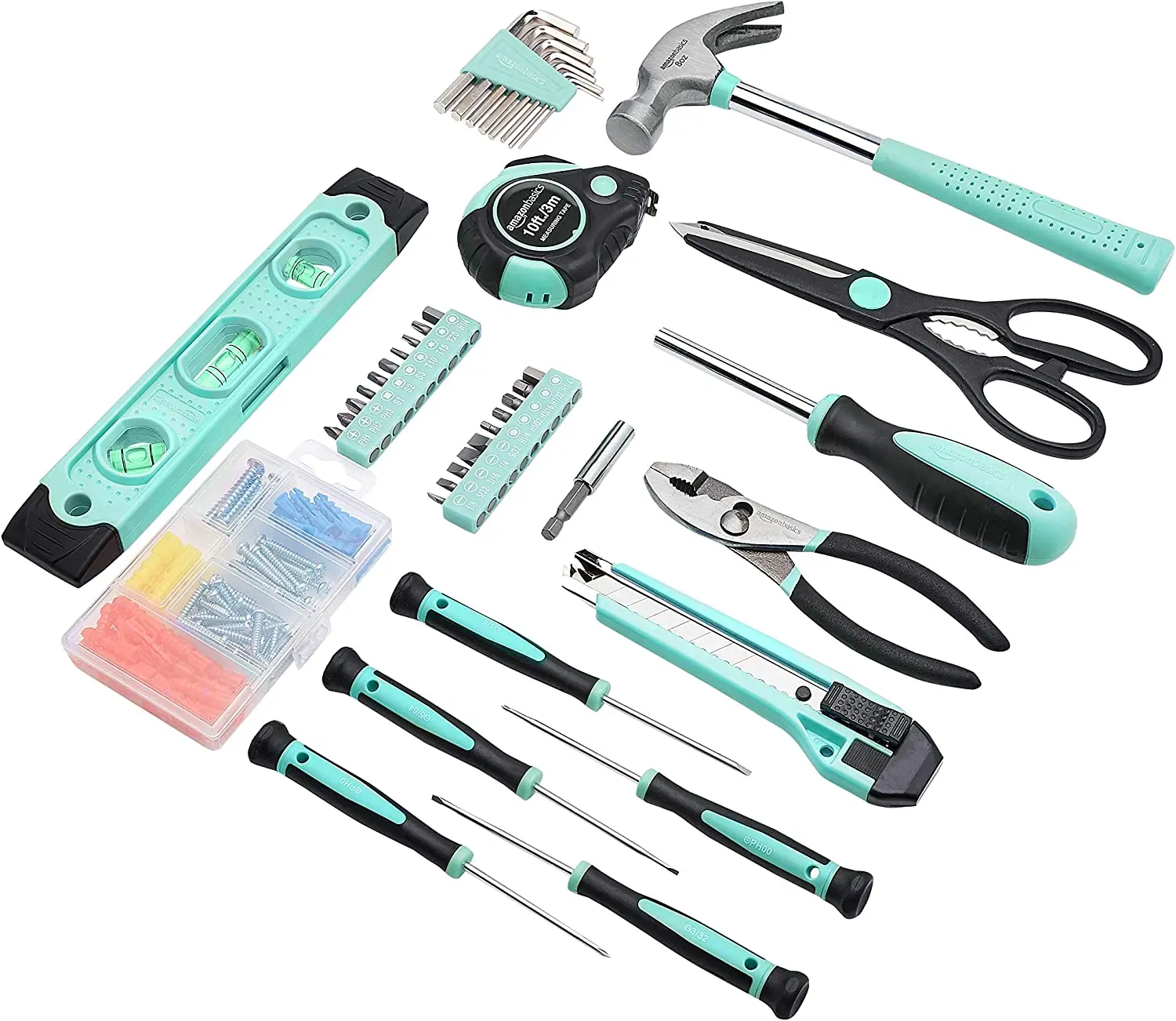 Amazon Basics Household Tool Kit With Storage Case, 142 Piece, Turquoise