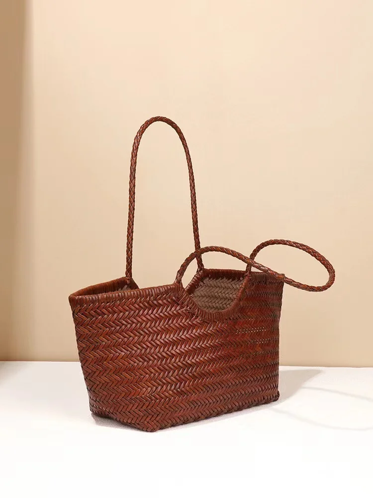 Real cow Leather Weave Tote Bag Large Capacity handbag cowhide woven lady bags genuine leather braided handbags for women