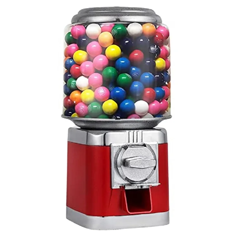 Red Style Candy Vending Machine Durable Metal Body Gumball Dispenser Machine with Key Lock Gumball Machine for Home Game Store
