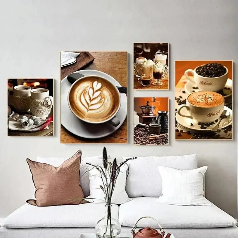 Vintage coffee latte canvas painting poster bar kitchen cafe home restaurant wall art decoration painting