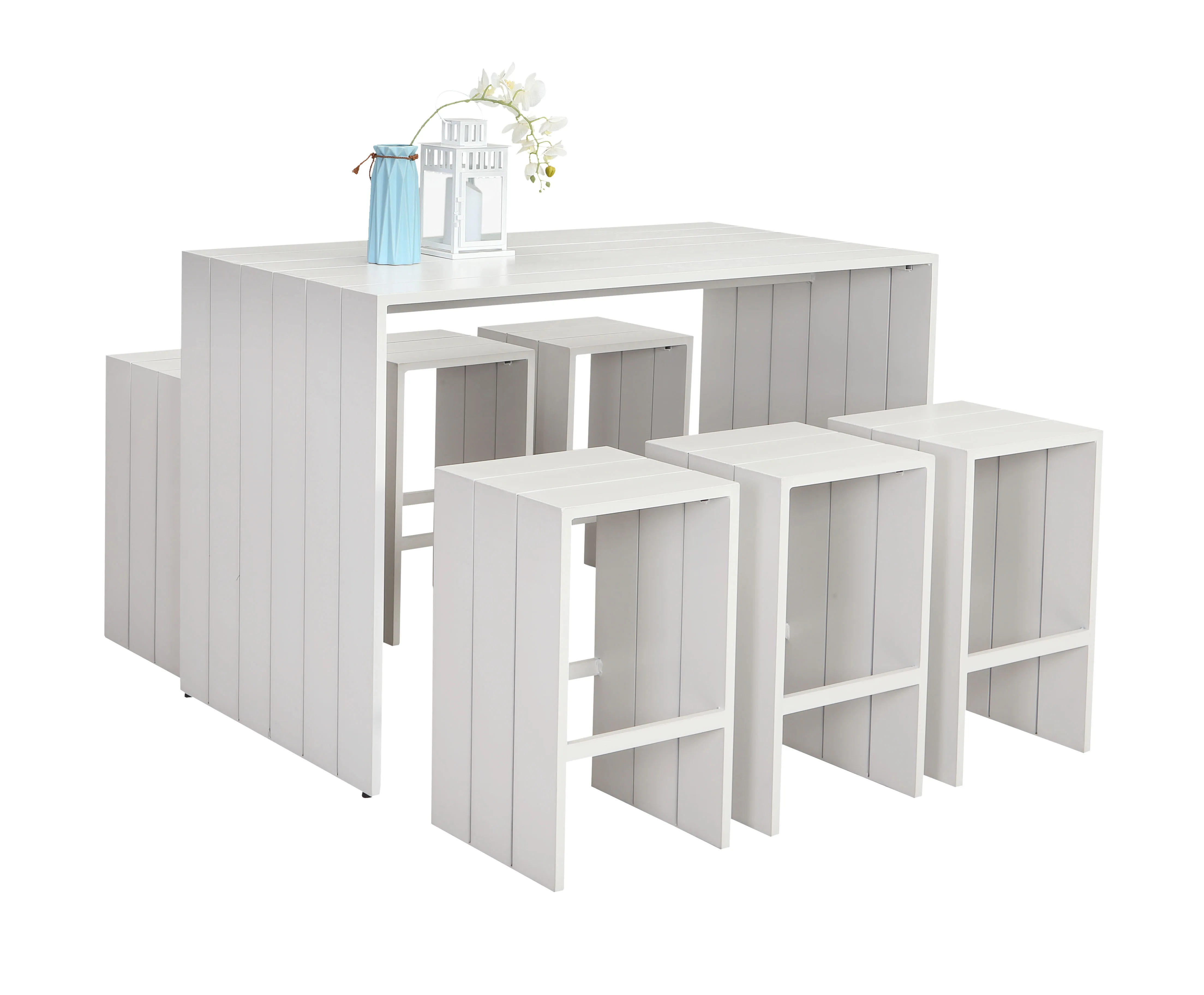 Wholesale Elegant White Hot Powder Coating Aluminum Luxury Garden High Table Bar Furniture Metal Outdoor Set