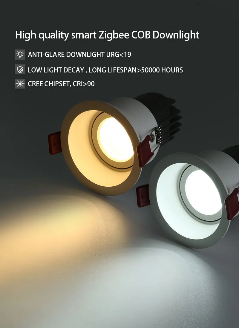 Downlights Indoor Luminaires smart home upgrading zigbee gateway sync adjust ceiling light recessed led down light brightness