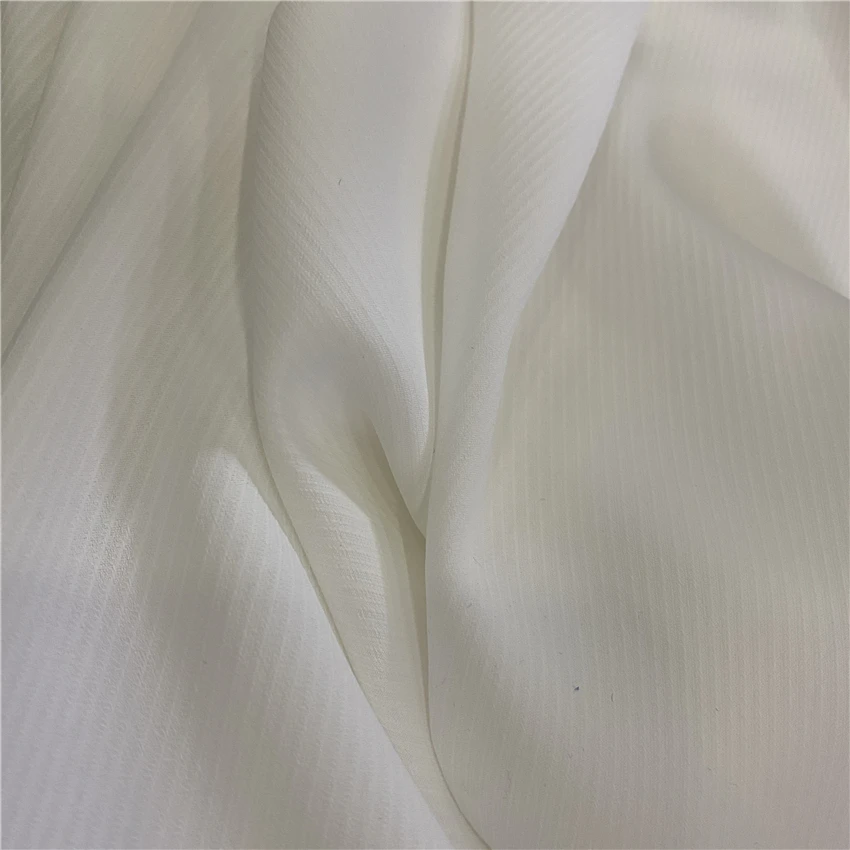 WHOLESALE White Twisted Poly 80D SPH Cavalry Twill Woven Imitated Silk Crystal Chiffon Fabric For Digital Print Women Dress