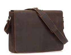 Dreamtop DTA536 coffee crazy horse leather 14 inches laptop messenger bag vintage leather crossbody bag for men