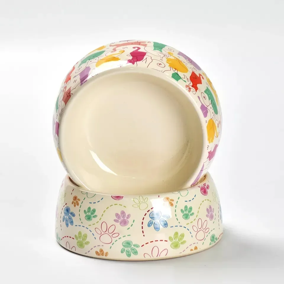 6 inch Stylish Cat tracks decal pattern Pet Cat Dog Food Water Ceramic Bowl