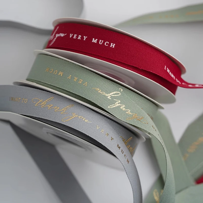 Eco-friendly gift wrap ribbon custom cotton ribbon with logo you thank ribbon