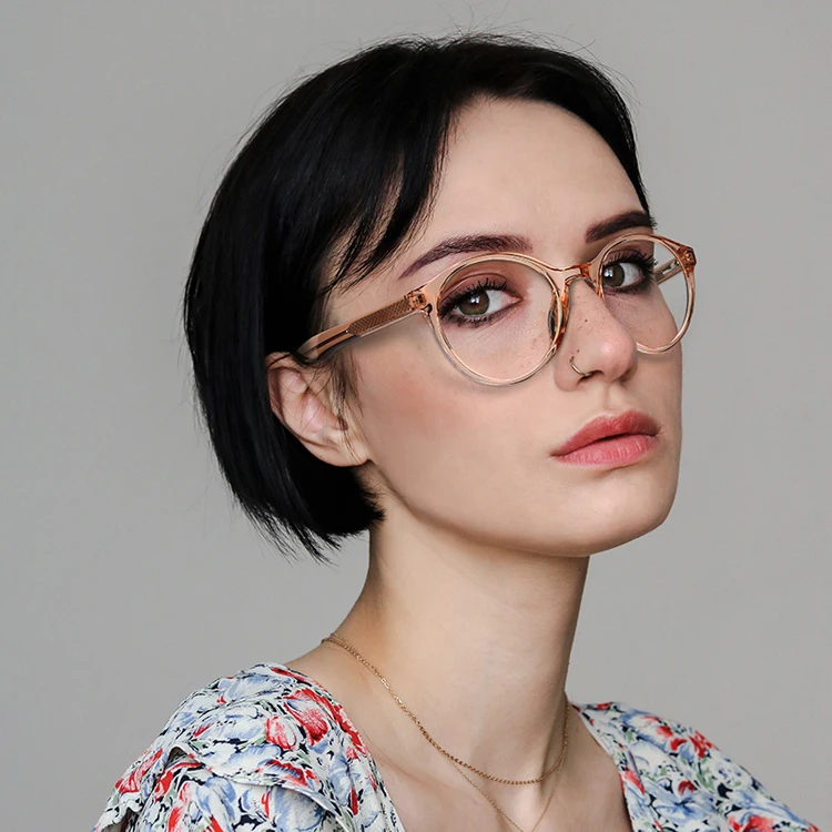 DOISYER Metal frame unisex hand pink transparent retro round anti blue light filter blocking glasses for women