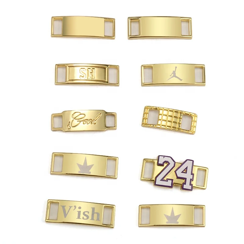Gold Metal Custom Dubraes Tag Polished Shiny Gold Metal Shoelace Charms Shoelace lock