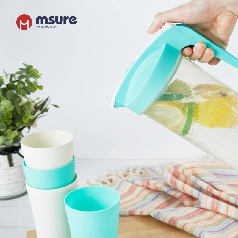 KJH live 1.6L Custom Logo Promotional Plastic Juice Pitcher Water Jug With 4 Cups Set