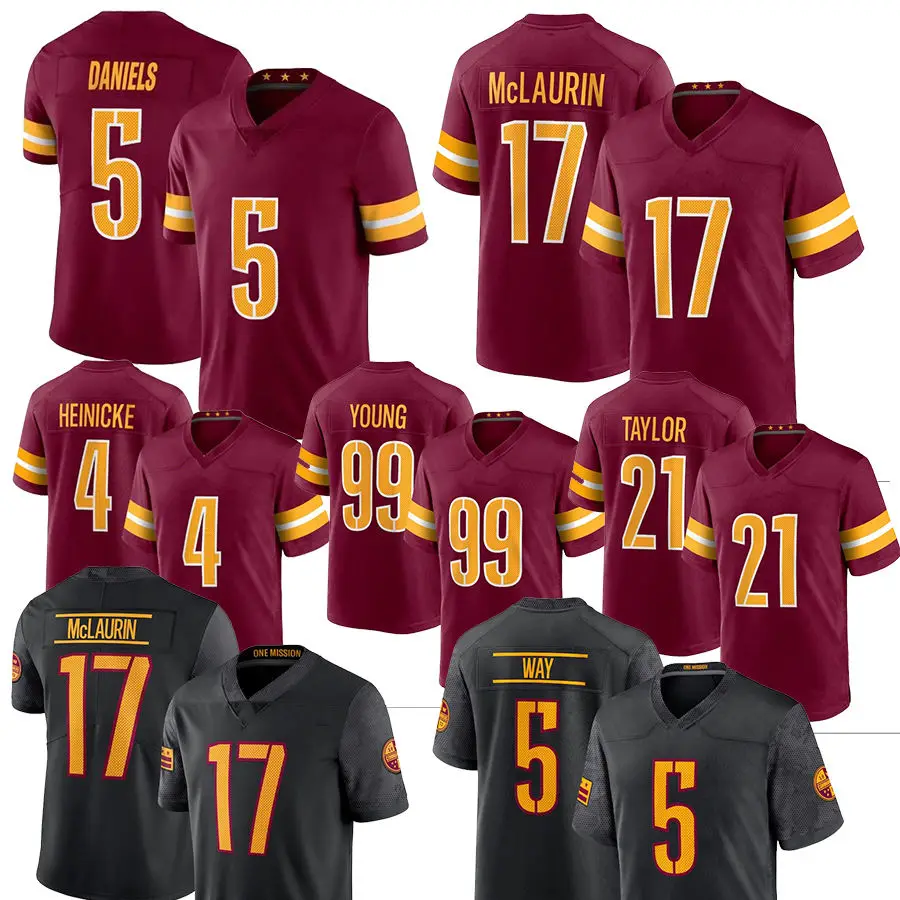 2024 New 5 Jayden Daniels 99 Chase Young 17 Terry McLaurin 21 Sean Taylor 4 Taylor Heinicke Top Quality Stitched Football Jersey