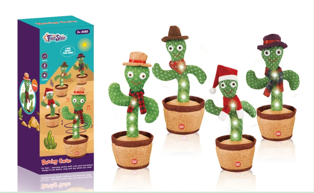 Hot Sale cactus dancing plush toy with light Recording Repeater Talking Singing Dancing Cactus