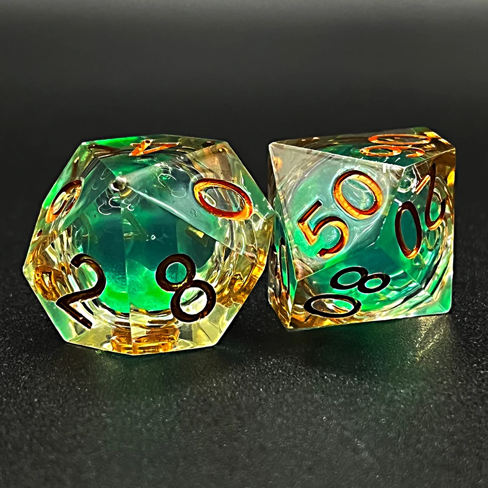 7pcs Dnd Resin Dice Set Sharp Edge Dices Rolling D20 Polyhedral Liquid Core Dungeons and Dragons Dice Handmade