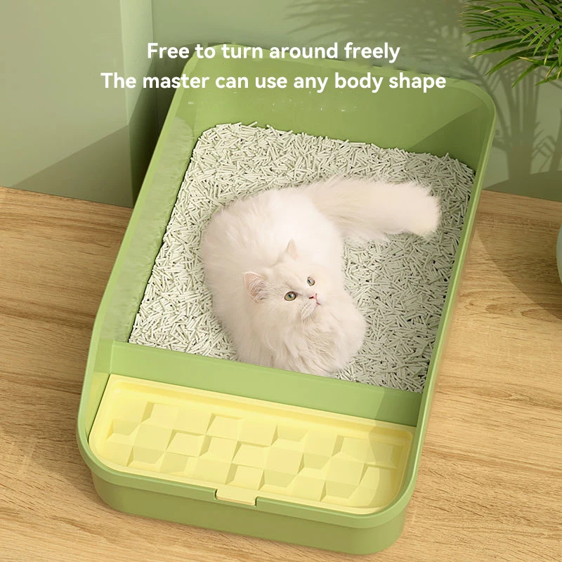 2023 Reusable Cat Litter Box Sifting Green Square Shape Cat Toilet Anti-splash Litter Tray Large Space Cat Litter Box