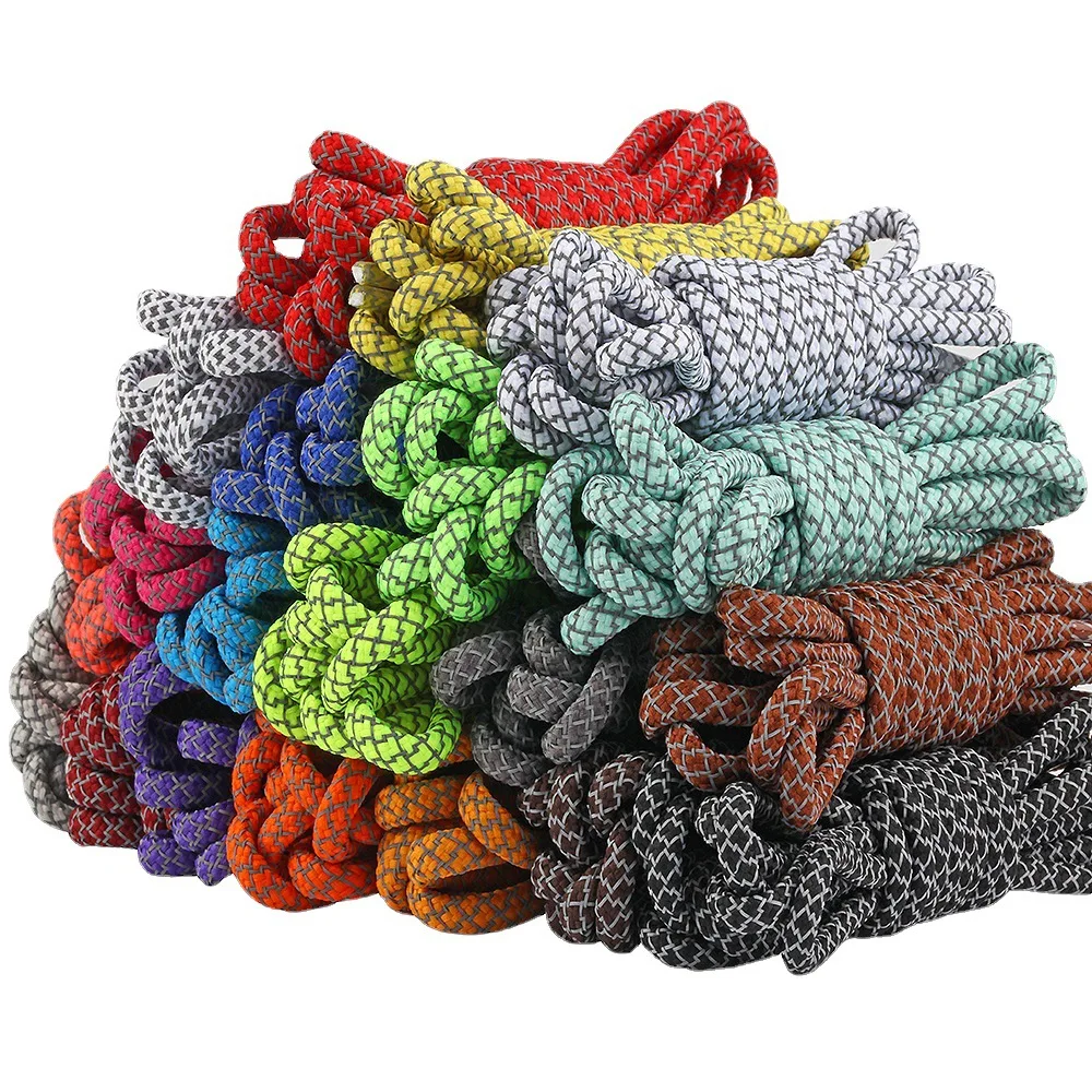 Оптовая продажа на заказ плетеные Толстые мужские круглые шнурки флуоресцентные спортивные эластичные кроссовки из полиэстера светоотражающие для