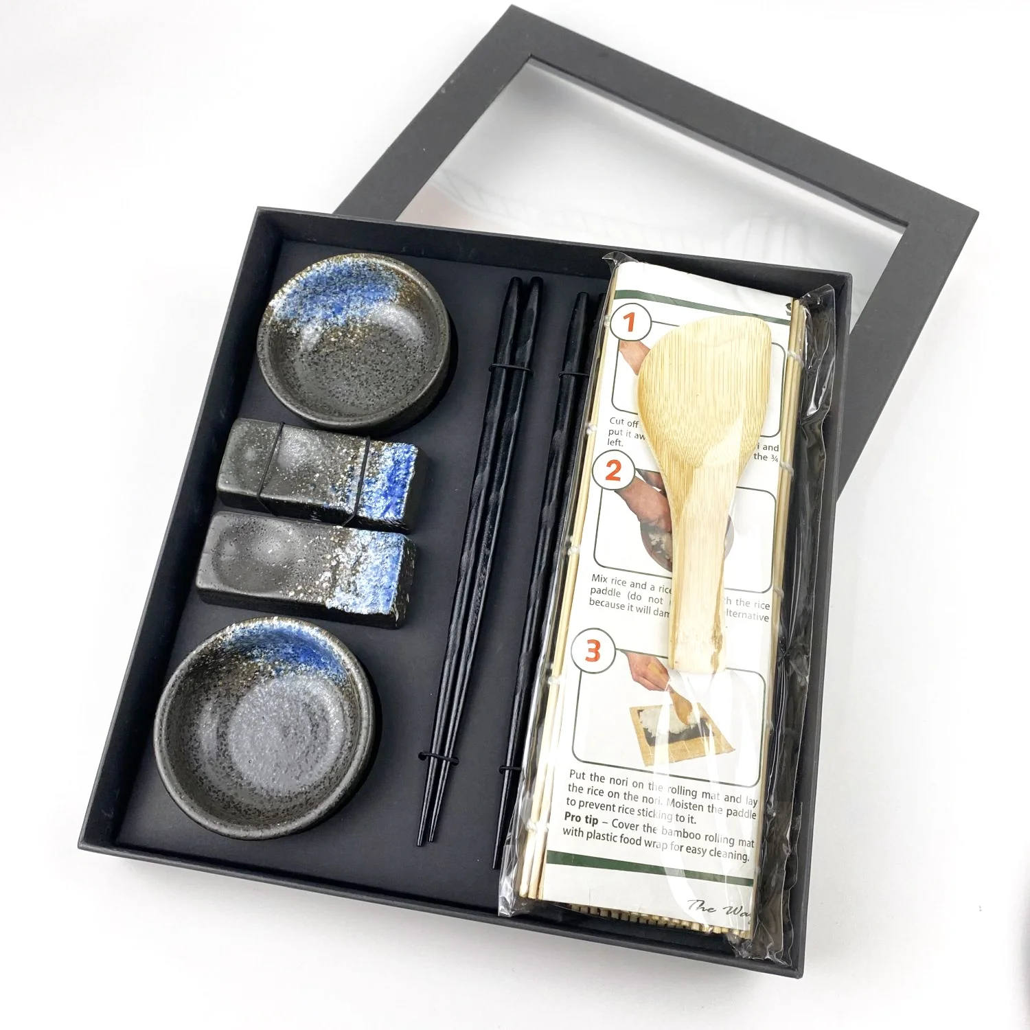 2024 Wholesale Natural  Sushi  Dinner Plate Dish  Set custom Japanese  lucky cat  chopsticks bamboo mat sushi set